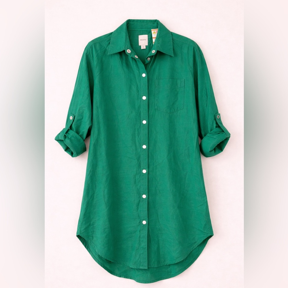 Maeve Green Button-Up Tunic Shirt